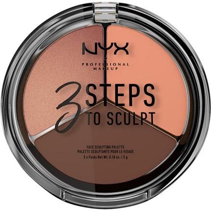 NYX Professional Makeup 3 Steps To Sculpt Face Sculpting Palette Paleta do konturowania i rozświetlania 04 Deep 15 g