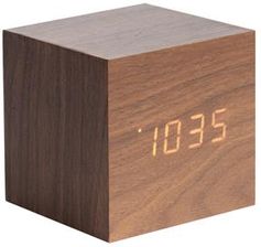 Karlsson Zegar Stołowy Budzik Mini Cube Dark Wood Led (ka5655dw)
