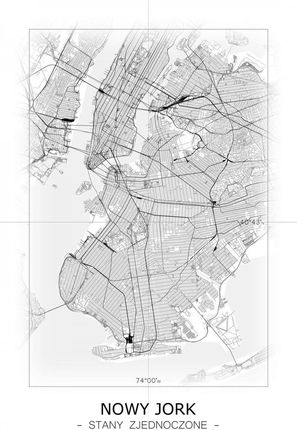Nowy Jork Czarno Biała Mapa 61X91,5Cm
