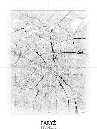 Paryż Czarno Biała Mapa 50X70Cm