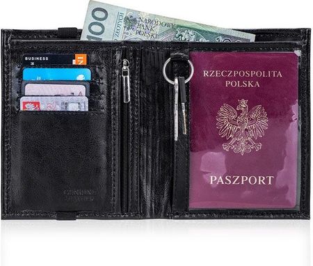 Skórzany portfel męski na paszport SOLIER SW07 czarny - Czarny