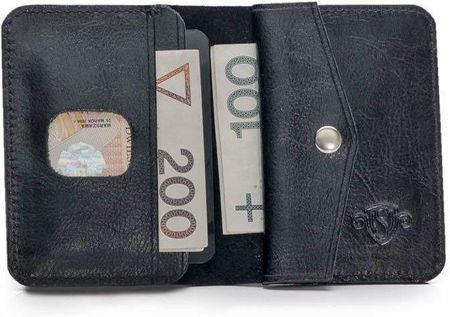 Skórzany cienki portfel męski z bilonówką SOLIER SW16 SLIM czarny - Czarny