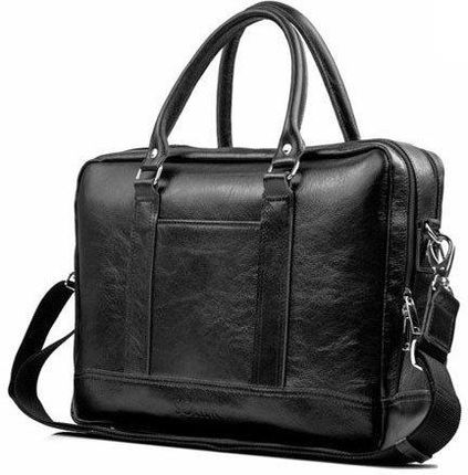 Skórzana torba męska na laptopa Solier czarna - Czarny