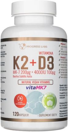 Progress Labs Witamina K2 vitaMK7 z natto 200mcg + D3 4000IU 100mcg 120 kaps