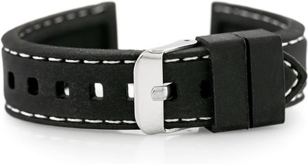 Tayma Pasek gumowy do zegarka - przeszywany czarny/białe 20mm (TAYMA10372)
