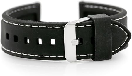 Tayma Pasek gumowy do zegarka - przeszywany czarny/białe 24mm (TAYMA10374)