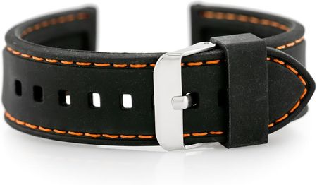 Tayma Pasek gumowy do zegarka - przeszywany czarny/pomarańczowe 22mm (TAYMA10377)