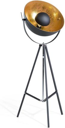 Beliani Retro lampa stojąca okrągły klosz czarno-złota podłogowa trójnóg Thames II