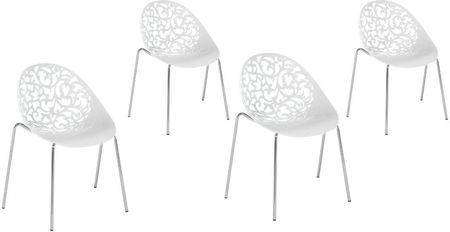 Beliani Zestaw 4 krzeseł do jadalni ażurowe siedzisko metalowe nóżki biały Mumford