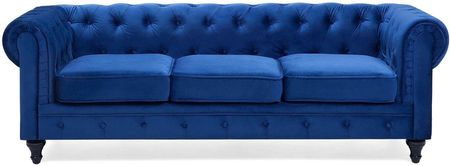 Beliani Nowoczesna sofa 3-osobowa welurowa pikowana niebieska Chesterfield