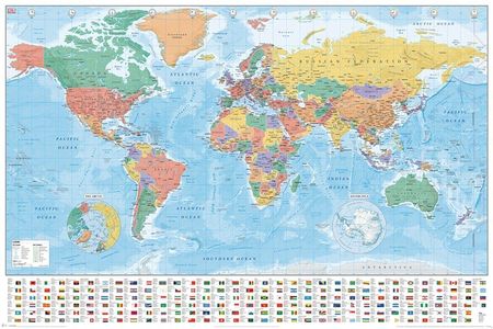 Mapa Świata I Flagi Państw Plakat