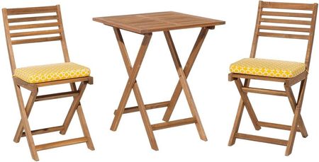 Beliani Składany zestaw mebli balkonowych drewno 2 krzesła stolik żółte poduchy Fiji