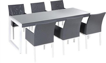 Beliani Zestaw obiadowy ogrodowy 6 poliestrowych krzeseł stół szklany blat Bacoli