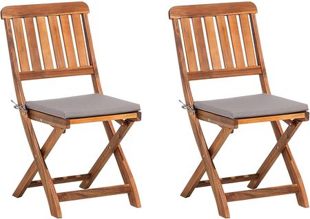Beliani Zestaw 2 krzeseł ogrodowych jasne drewno akacjowe składany z poduszkami Cento
