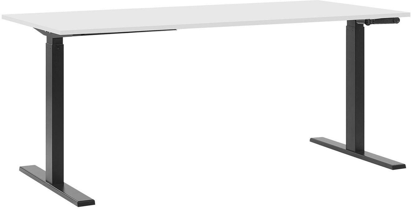 Beliani Biurko Biało Czarne 180 X 80 cm Regulowane Manualnie Beliani Biurko Biało Czarne 180 X 80 cm Regulowane