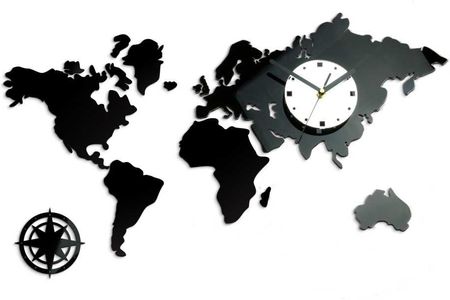 Modern Clock Zegar Ścienny World Black&Mirror Czarny 42X70 Cm