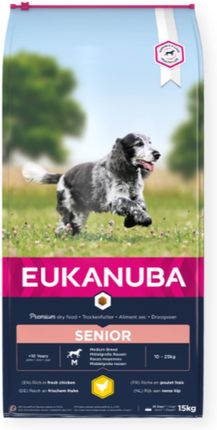 Eukanuba sucha karma dla psów starszych średnich ras bogata w świeżego kurczaka 15kg