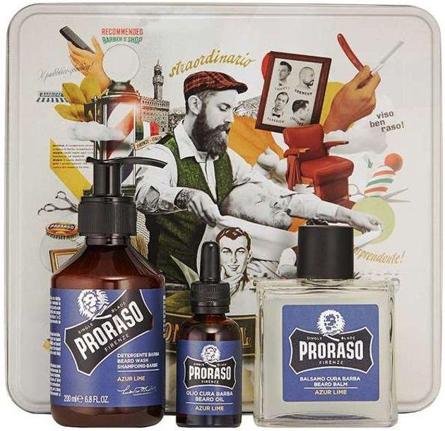 PRORASO KIT Zestaw do Pielęgnacji Brody AZUR LIME