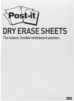 Suchościeralna folia w arkuszach POST-IT Dry Erase (DEFPACKL-EU), 28x39cm, 15ark., białe