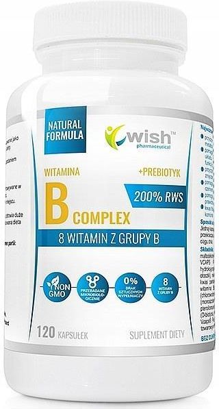 WISH Witamian B Complex B1 B2 B3 B5 B6 B7 B9 B12 + Probiotyk 120 Kaps ...