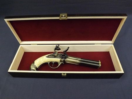 Denix Replika Trzy Lufowy Pistolet Francuski W Pudełku Model 5306P01