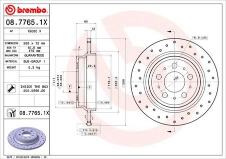 Brembo Tarcza Hamulcowa Volvo S60 00-09 Tył 0877651X