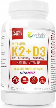 Wish Pharmaceutical Witamina K2 VitaMK7 Z Natto 200mcg + D3 4000IU 100mcg w oleju MCT 120kaps.