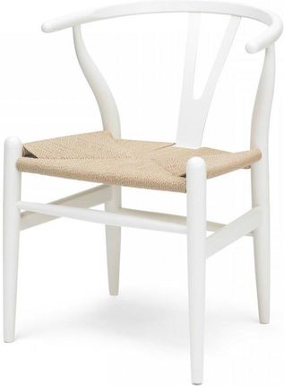 King Home Krzesło Wishbone Białe Drewno Bukowe Naturalne Włókno Dc541White
