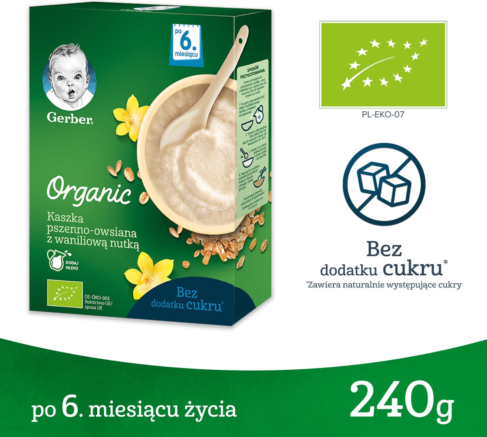Gerber Organic Kaszka Pszenno Owsiana Z Waniliową Nutką dla niemowląt po 6 Miesiącu 240g