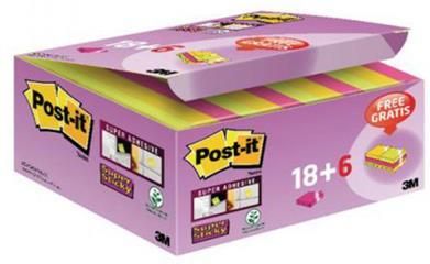 Karteczki samoprzylepne POST-IT Super Sticky (622-P24SSCOL), 47,6x47,6mm, 18+6x90 kart., mix kolorów