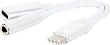 Adapter USB Gembird USB-C - Audio Jack 3.5mm + USB-C Biały (CCA-UC3.5F-02-W)