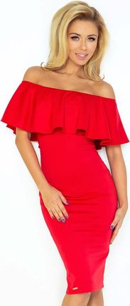 Numoco Czerwona Sukienka Ołówkowa z Hiszpańskim Dekoltem