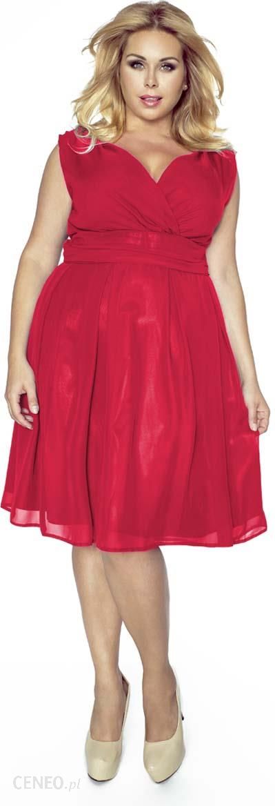 Kartes Moda Czerwona Sukienka z Kopertowym Dekoltem PLUS SIZE - Ceny i  opinie 