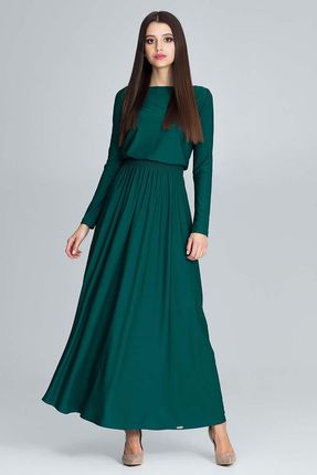 Figl Zielona Zwiewna Sukienka Maxi z Podkreślona Talią