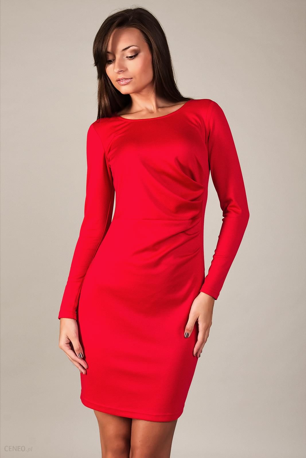 Elegancka, krótka sukienka z długim rękawem Sophie czerwona - Ceny i opinie  