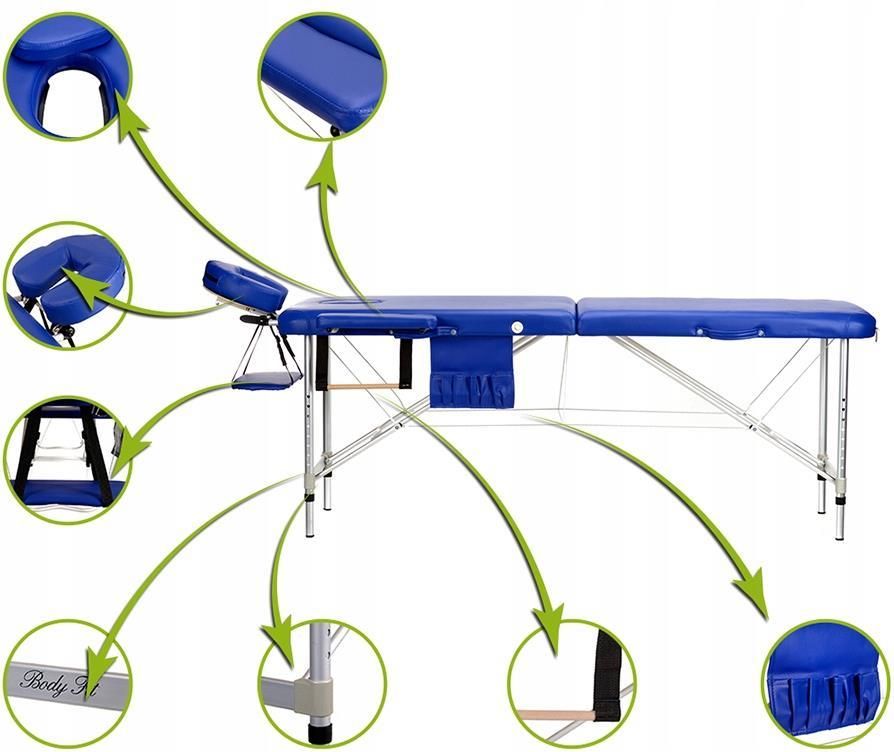 Bodyfit Łóżko Aluminiowe Do Masażu 2 Segmentowe Niebieskie