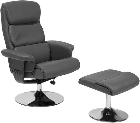 Krzesło biurowe szare z podnóżkiem skóra ekologiczna funkcja masażu LEGEND