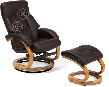 Krzesło biurowe brązowe z podnóżkiem skóra ekologiczna funkcja masażu FORCE