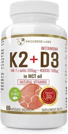 Progress Labs Natural Vitamins witamina K2 & D3 MK-7 z natto 60 kaps