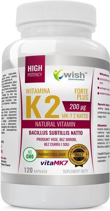Wish Natural Vitamins witamina K2 vitaMK-7 200µg z natto 120 tabl