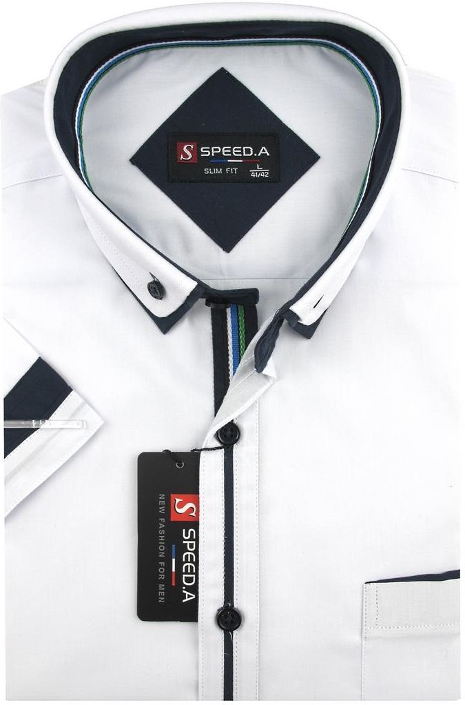 Koszula Męska Speed.A gładka biała SLIM FIT z podwójnym Koszula Męska Speed.A gładka biała SLIM FIT z podwójnym