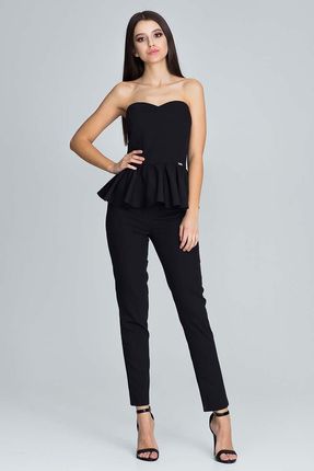 Czarny Elegancki Komplet Gorsetowa Bluzka + Długie Spodnie