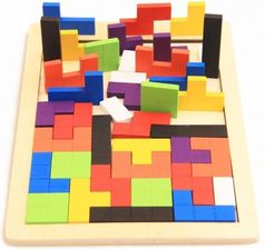 Ikonka Puzzle Drewniane Układanka Tetris Klocki 40El.