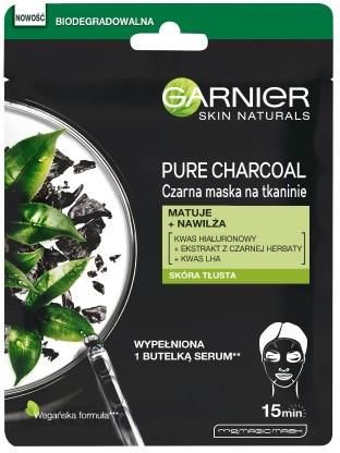 Luxe luchthaven klasse Maseczka Garnier Skin Naturals Pure Charcoal Maska na tkaninie matująca z  ekstraktem z czarnej herbaty 28 g - Opinie i ceny na Ceneo.pl