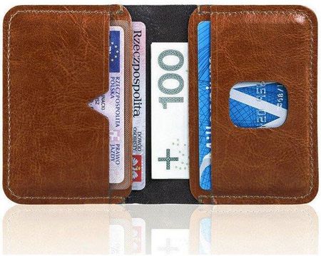Cienki skórzany portfel męski Solier SW11 brązowy - Brązowy