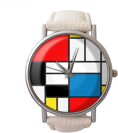 Skórzany zegarek z dużą tarczą Mondrian