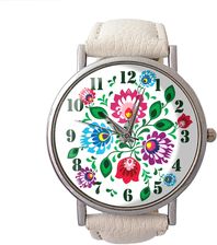 Zdjęcie Skórzany zegarek z dużą tarczą Ludowe kwiaty - Legionowo
