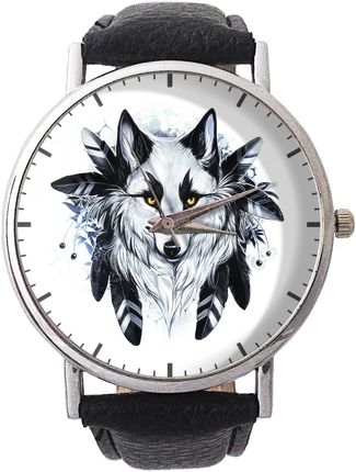 Skórzany zegarek z dużą tarczą Wilk