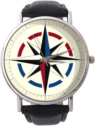 Skórzany zegarek z dużą tarczą Kompas