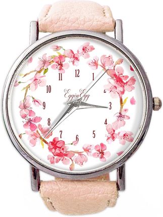Skórzany zegarek z dużą tarczą Kwiatowy wianek